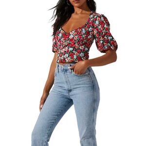 NWT Astr the Label V-Neck Bubble Sleeve Blouse Sz XS